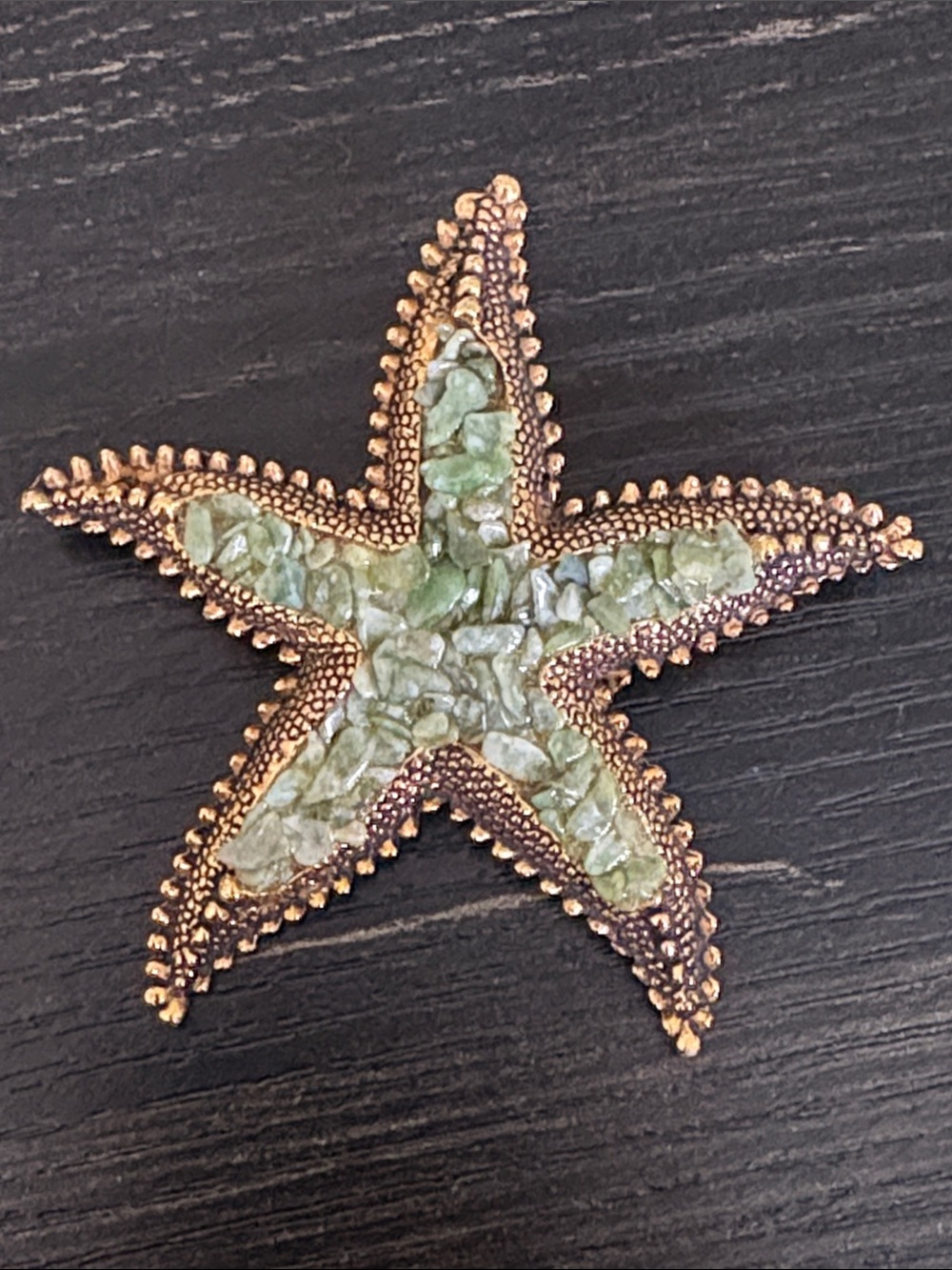 Starfish Green Stone & Gold-Tone Brooch